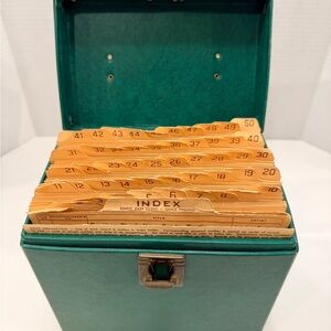 Vintage 45 RPM Record Collection 39 Records w/ Green Storage Case Indexed 1950s
